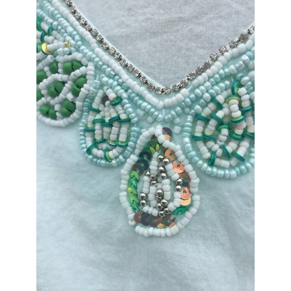 Krazy Kat size XXL tie die top blouse 3/4 sleeve beaded beading teal coastal - Picture 3 of 13